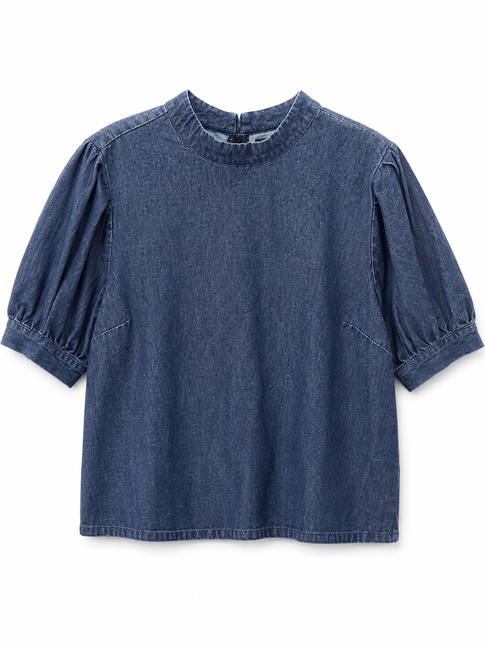 Who What Wear Denim Puff-Sleeve Top - Blue